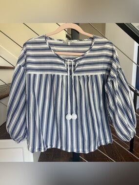 Madewell Striped Blue & White Women’s Peasant Top in Shea Stripe | Size:Small
